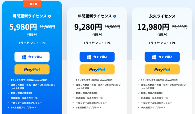 ライセンス種別と価格