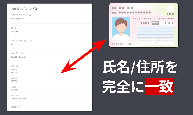 AdSense お支払いプロファイルの氏名・住所